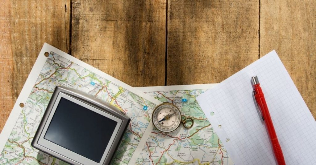 map, compass and gps
